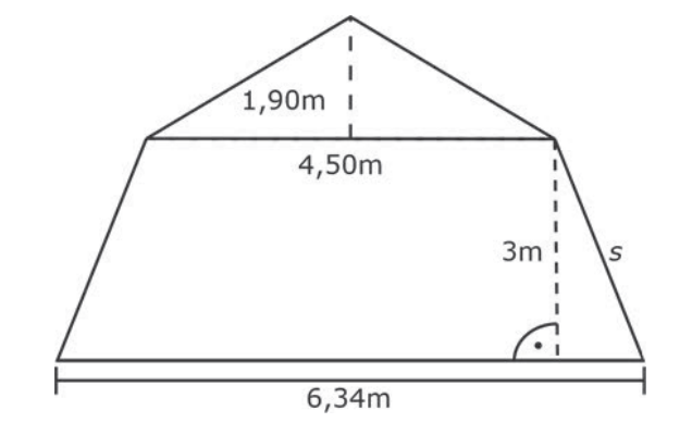 Trapezförmige Figur mit Maßangaben 6,34 m, 4,50 m, 3 m, 1,90 m und Seite s.